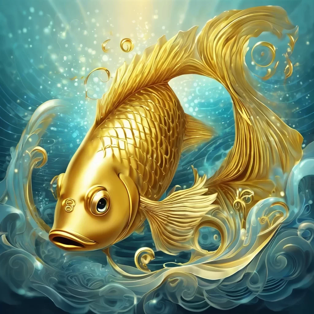 Mystical growing crescendo music 4	Huge divine golden fish in ocean, shining horn, godly form of Vishnu