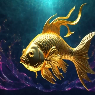 Mystical growing crescendos music 4	Huge divine golden fish in ocean, shining horn, godly form of Vishnu